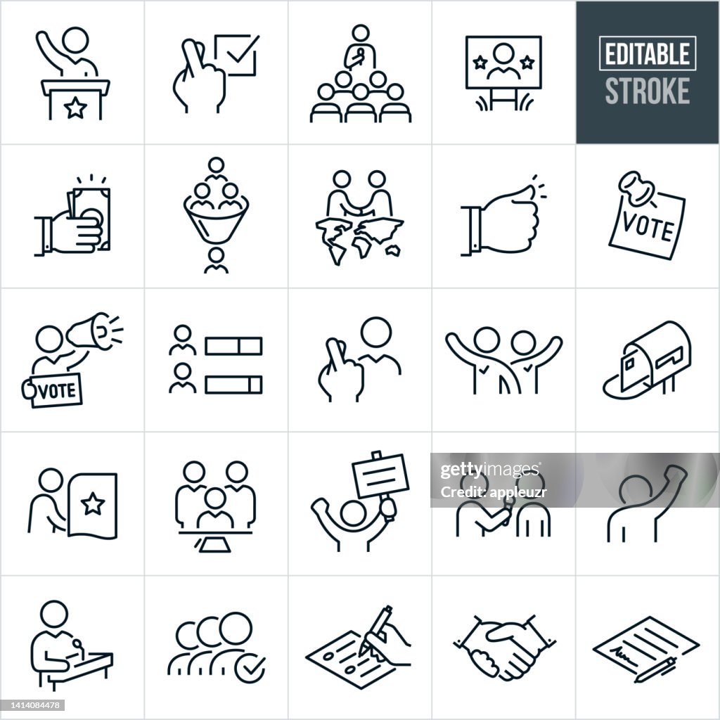 Political Thin Line Icons - Editable Stroke