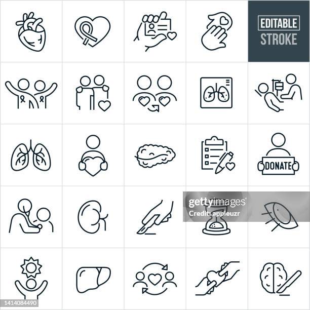 ilustrações, clipart, desenhos animados e ícones de ícones da linha fina de doação de órgãos - traçado editável - donate icon