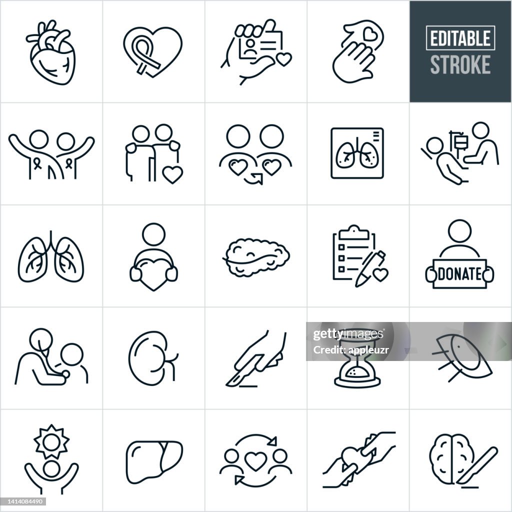 Organ Donation Thin Line Icons - Editable Stroke
