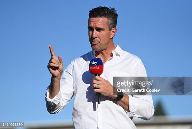 Sky Sports commentator Kevin Pietersen during the The Hundred match between Birmingham Phoenix Men and Southern Brave Men at Edgbaston on August 10,...