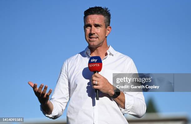 Sky Sports commentator Kevin Pietersen during the The Hundred match between Birmingham Phoenix Men and Southern Brave Men at Edgbaston on August 10,...