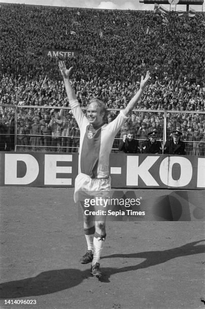 Ajax striker Ruud Geels cheers after his second goal, April 24 ball games, sports, soccer, The Netherlands, 20th century press agency photo, news to...