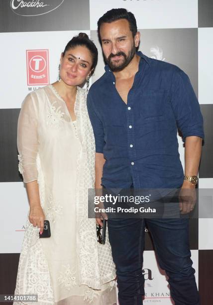 Kareena Kapoor and Saif Ali Khan attend a screening of the film 'Laal Singh Chaddha' on August 10, 2022 in Mumbai, India