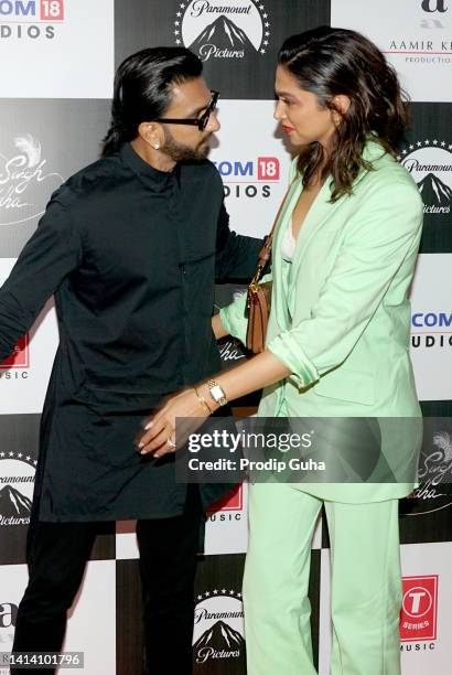 Ranveer Singh and Deepika Padukone attend a screening of the film 'Laal Singh Chaddha' on August 10, 2022 in Mumbai, India