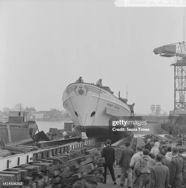 Change of name from Princess Marijke to Princess Christina at Vuck shipyard in Capelle aan de IJssel, April 8 shipyards, The Netherlands, 20th...