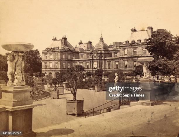View of the Palais du Luxembourg in Paris, anonymous, Paris, 1850 1900, cardboard, albumen print, height 250 mm width 325 mm.