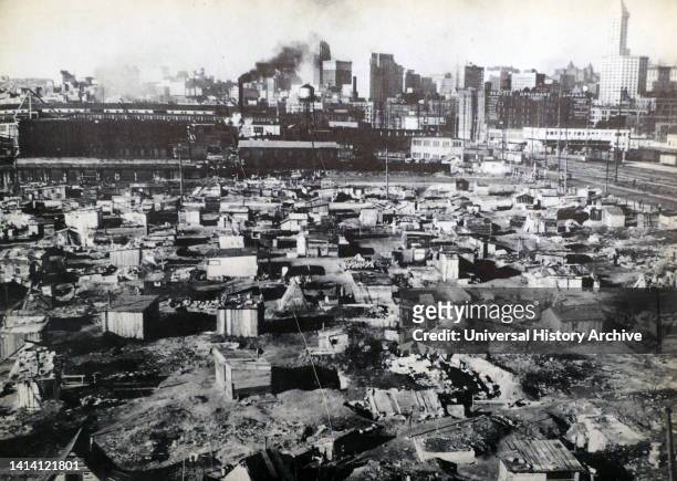 Hooverville on the Seattle waterfront in March 1933, one of a mile-long row of such makeshift huts.