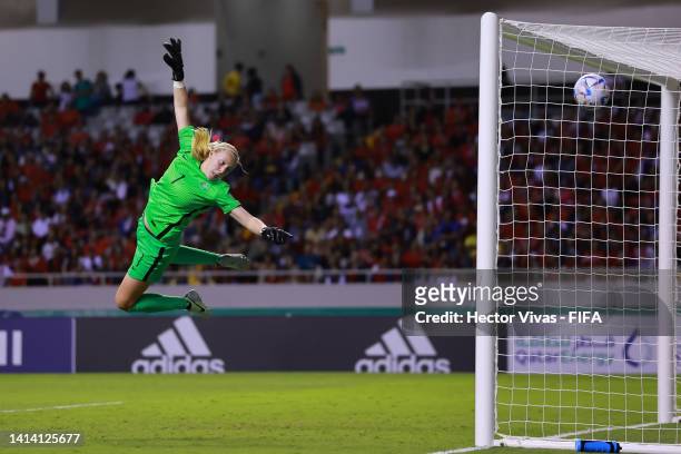 Sally James of Australia missed to stop a goal during the FIFA U-20 Women's World Cup Costa Rica 2022 group A match between Costa Rica and Australia...