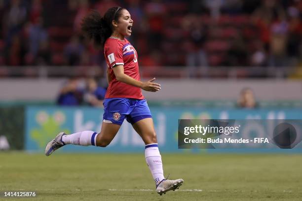 Alexandra Pinell of Costa Rica celebrates after scoring the first goal of her team during the FIFA U-20 Women's World Cup Costa Rica 2022 group A...