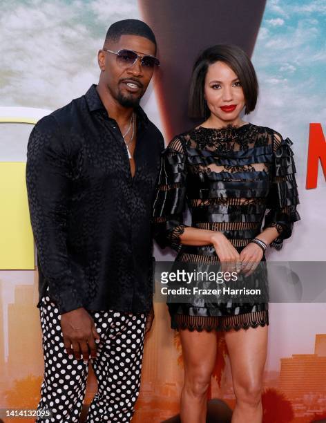Jamie Foxx and Jurnee Smollett attends the world premiere of Netflix's "Day Shift" at Regal LA Live on August 10, 2022 in Los Angeles, California.