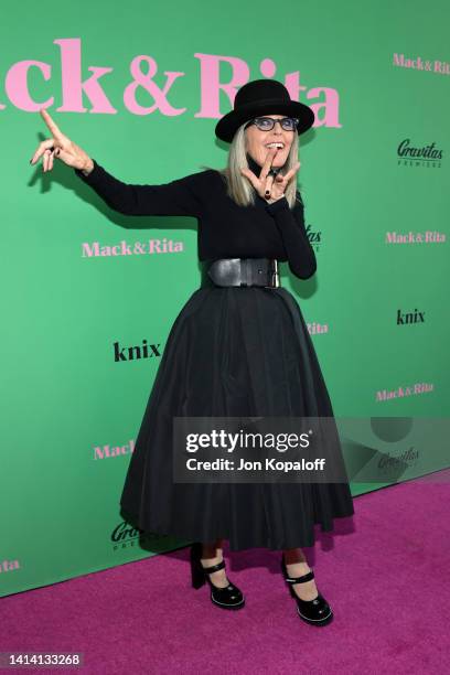 Diane Keaton attends the Los Angeles Premiere of Gravitas Premiere's "Mack And Rita" at NeueHouse Los Angeles on August 10, 2022 in Hollywood,...
