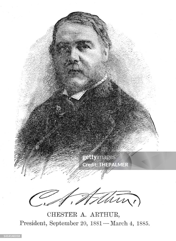 Chester A. Arthur - USA President engraving with his signature 1888