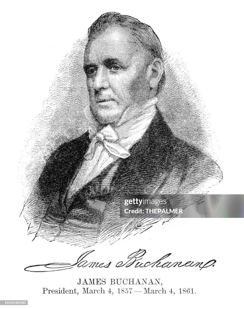 James Buchanan - USA President engraving with his signature 1888