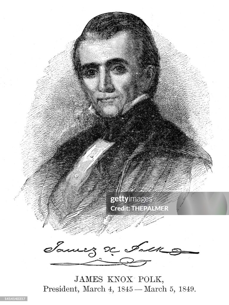 James Knox Polk - USA President engraving with his signature 1888