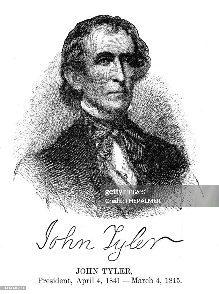 John Tyler - USA President engraving with his signature 1888