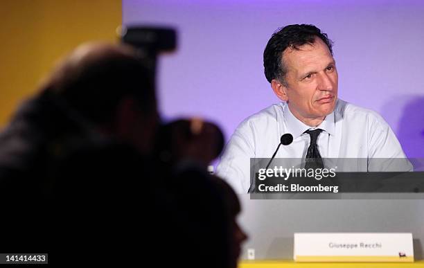 Giuseppe Recchi, chairman of ENI SpA, speaks during a presentation of the company's 2012-2015 strategies in London, U.K., on Thursday, March 15,...