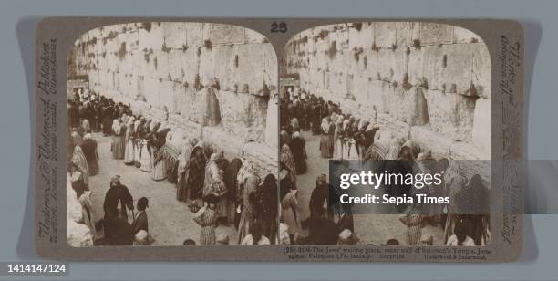 People at the Wailing Wall, Jerusalem, The Jews' wailing place, outer wall of Solomon's Temple, Jerusalem, Palestine , anonymous, publisher:...