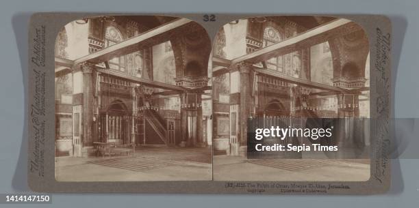 Interior of the Al-Aqsam Mosque with the pulpit of Omar I, Jerusalem, The Pulpit of Omar, Mosque El-Aksa, Jerusalem , anonymous, publisher: Underwood...