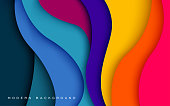 multi colored abstract red orange green purple yellow colorful wavy papercut overlap layers background. eps10 vector
