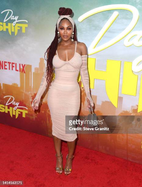 Meagan Good arrives at the World Premiere Of Netflix's "Day Shift" at Regal LA Live on August 10, 2022 in Los Angeles, California.