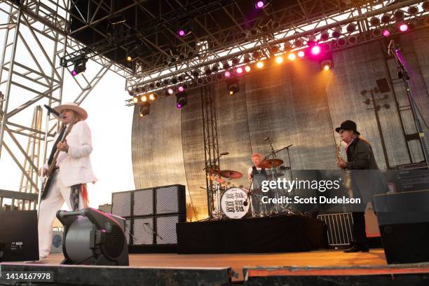 Musicians Robin Zander, Daxx Nielsen and Tom Petersson of the band Cheap Trick perform onstage at Ventura County Fairgrounds and Event Center on...