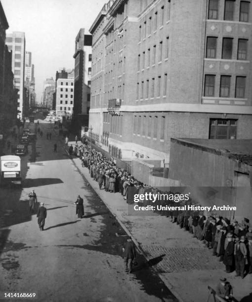 Long queue during the Great Depression in America. The Great Depression was a severe worldwide economic depression that took place mostly during the...