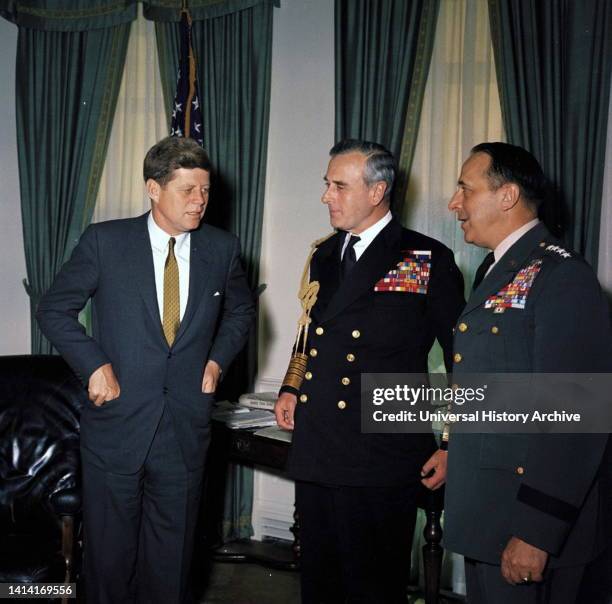 President John F. Kennedy meets with Chief of the Defense Staff of the British Armed Forces Lord Louis Mountbatten, First Earl Mountbatten of Burma...