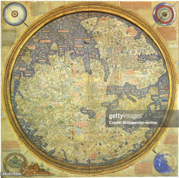 Fra Mauro map Fra Mauros Weltkarte ist eine historische Weltkarte, Mappa mundi, vom venezianischen Mönch und Kartografen Fra Mauro 1457 bis 1459 im...