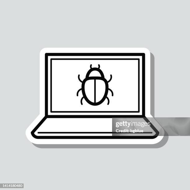 stockillustraties, clipart, cartoons en iconen met laptop with bug. icon sticker on gray background - computerbug