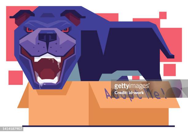angry dog snarling in carton box - yap stock illustrations