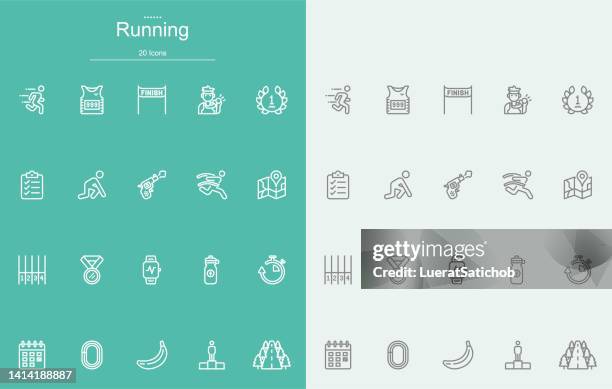 laufende liniensymbole - sprint sport wettbewerbsform stock-grafiken, -clipart, -cartoons und -symbole