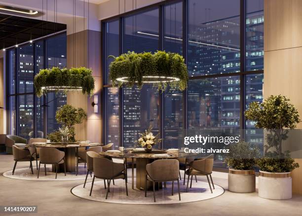 representación 3d del interior de un lujoso restaurante - edificio de hostelería fotografías e imágenes de stock