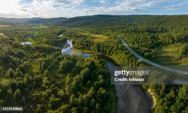 swedish summer landscape in the mountains - backpacker road stock pictures, royalty-free photos & images