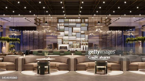3d render of five-star hotel restaurant with luxurious interior - star style lounge imagens e fotografias de stock