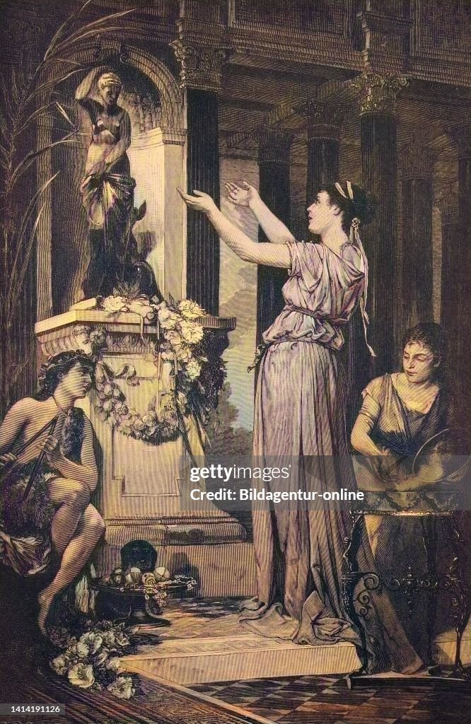 Rose Petal Ritual Rome A bride sacrifices flowers to a goddess in ancient Rome, Italy / Eine ...