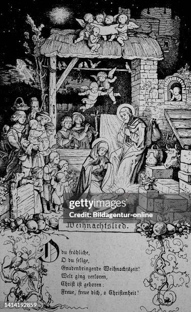 Christmas Carol, From Christian Joy in Song and Picture by Ludwig Richter, Scene of the Birth of Jesus Christ in the Stable in Bethlehem /...