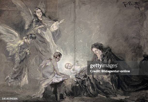 The holy night, the birth of Jesus, the child is surrounded by angels / Die heilige Nacht, die Geburt Jesu, das Kind ist von Engeln umgeben,...