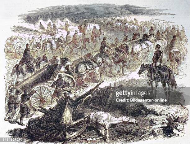 Crimean War, English convoy with luggage and artillery, comes from the port of Balaklava, 1855 / Krimkrieg, englischer Konvoi mit Gepäck und...