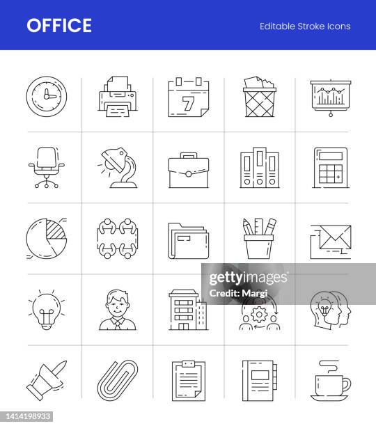 bearbeitbare office-konturliniensymbole - hauptfirmensitz stock-grafiken, -clipart, -cartoons und -symbole