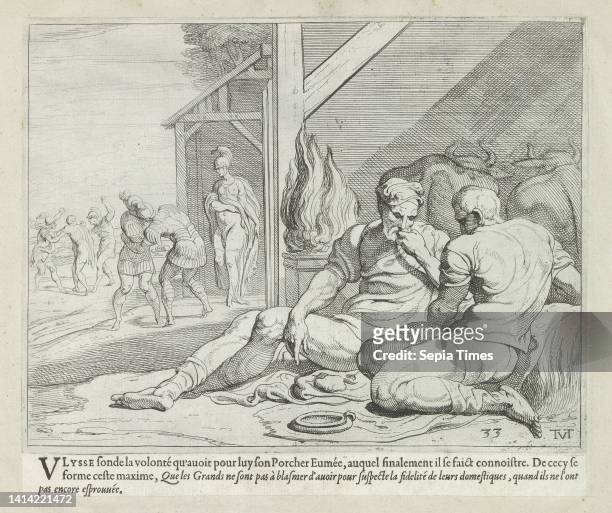 Odysseus and Telemachus in the hut of Eumaeus, Les Travaux d'Ulysse , The works of Odysseus , Odysseus and Telemachus eating in the hut of the...