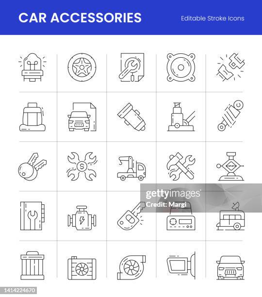 car accessories editable stroke line icons - car radio stock illustrations