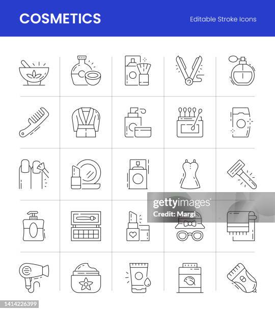 bearbeitbare strichliniensymbole für kosmetika - perfume sprayer stock-grafiken, -clipart, -cartoons und -symbole