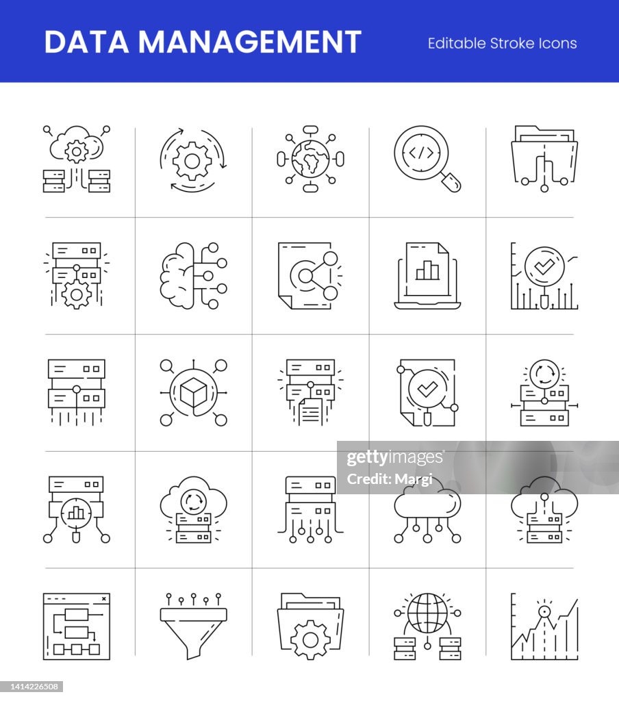 Data Management Editable Stroke Line Icons