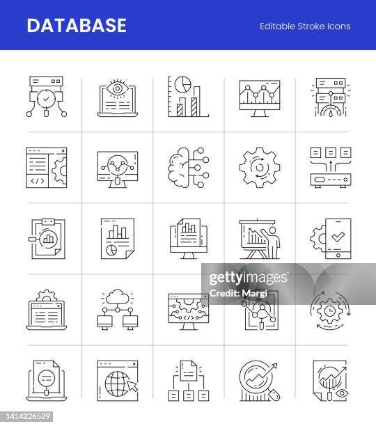 database editable stroke line icons - data center worker stock illustrations