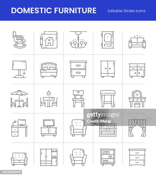 stockillustraties, clipart, cartoons en iconen met domestic furniture editable stroke line icons - home decor