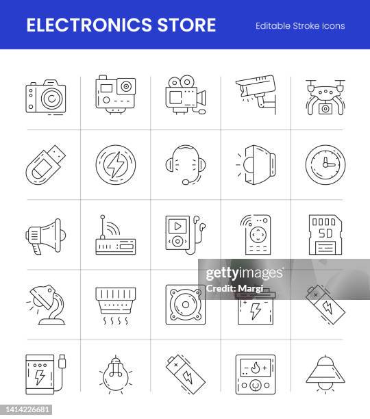 electronics store editable stroke line icons - internet modem light stock illustrations