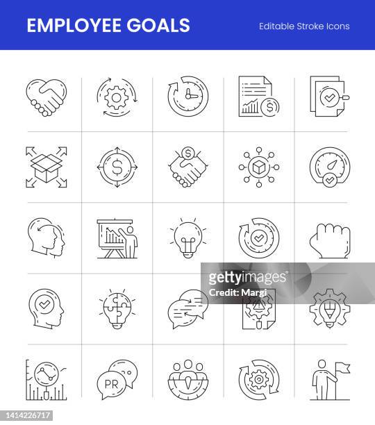 ilustraciones, imágenes clip art, dibujos animados e iconos de stock de objetivos de los empleados iconos de línea de trazo editables - resiliencia