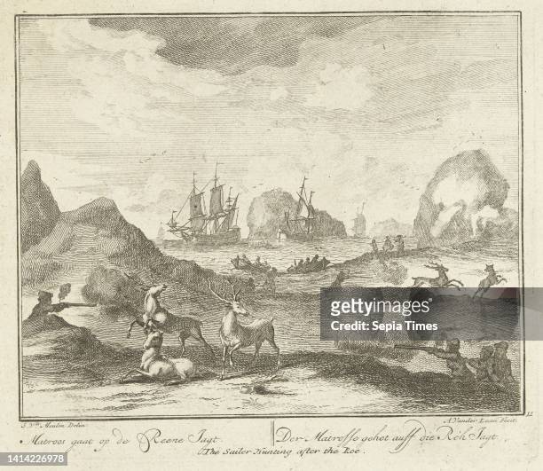 Sailors hunting deer, ca. 1725, Matroos going on the Reene Jaggt, Der Matrosse gehet auff die Reh Jagt, The Sailor Hunting after the Roe , Whaling ,...