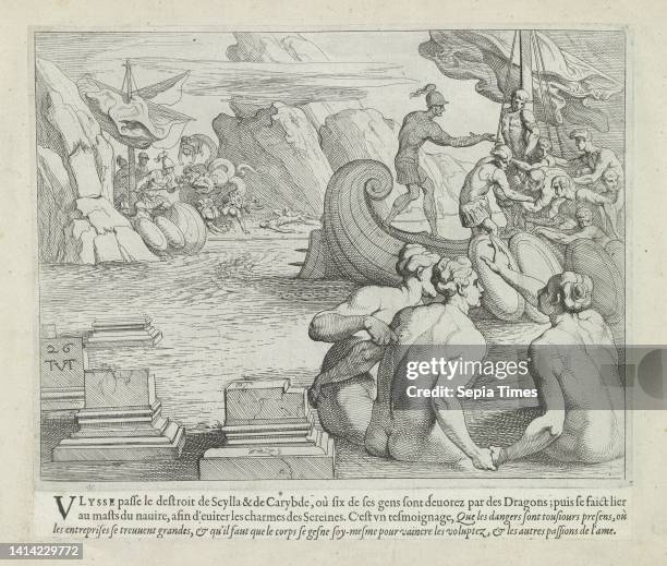 Odysseus and the sirens, Les Travaux d'Ulysse , The works of Odysseus , In the foreground the singing sirens, who made sailors sail towards their...
