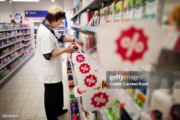 Branch manager reorders goods using a electronic scanner at a Schlecker drugstore on March 16, 2012 in Strausberg, Germany. The German drugstore...